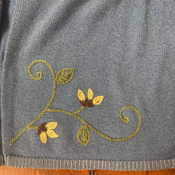 Lord & Taylor Blue Floral Embroidered Women's Large Tie Front Knit Cardigan EUC - Picture 8 of 15
